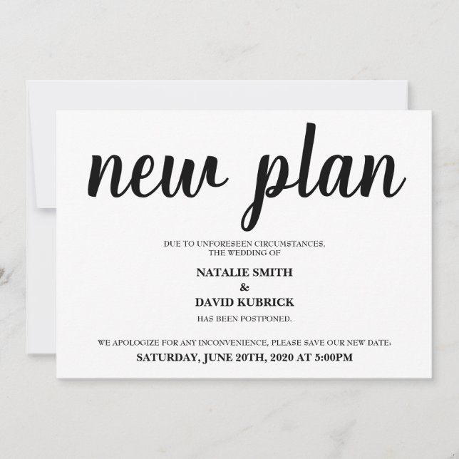 Invitation Changement de date Annonce de mariage reporté (Devant)