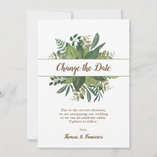 Invitation Changement de date Mariage reporté Feuilles rustiq