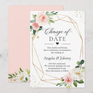 Invitation Changement de date Rose poudré Floral Géométrique