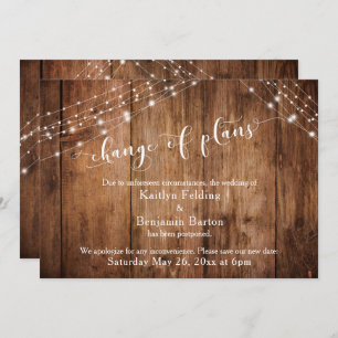 Invitation Changement de plan différé pour les Mariages Bois