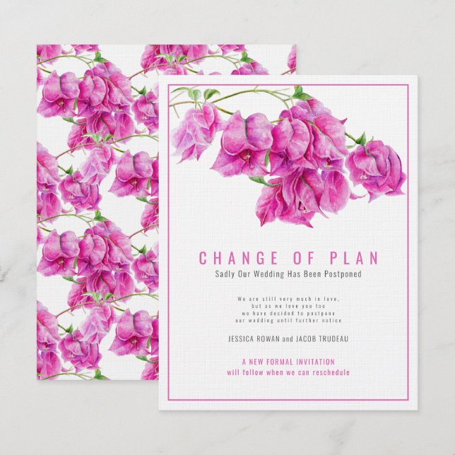 Invitation Changement de plan mariage bougainvillea rose annu (Devant / Derrière)
