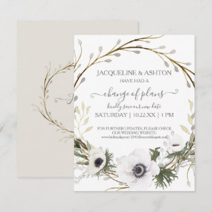 Invitation Changement de plan Moderne Gris Blanc Floral Vert