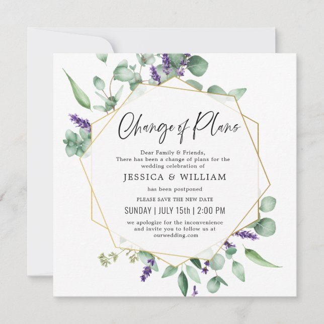 Invitation Changement De Plan Reporté Lavande Eucalyptus (Devant)