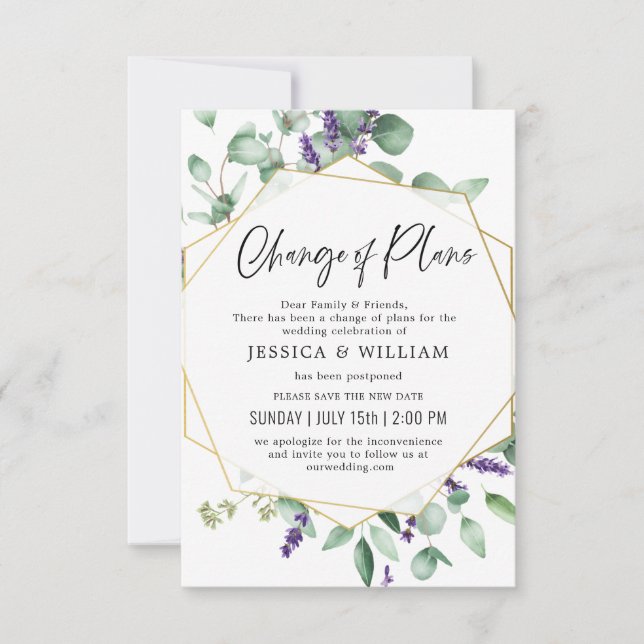 Invitation Changement De Plan Reporté Lavande Eucalyptus (Devant)