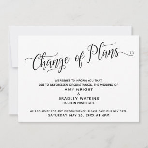Invitation Changement de plans : annonce de mariage reporté
