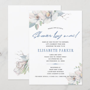 Invitation Changement de plans baby shower bleu floral par la
