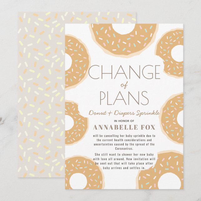 Invitation Changement de plans Caramel Brown Donut Baby Sprin (Devant / Derrière)