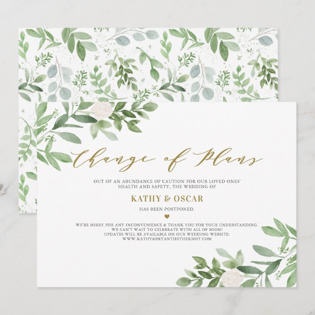 Invitation Changement de plans Faire suivre un mariage Report (Devant / Derrière)