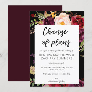 Invitation Changement de plans floral Bourgogne Marsala - Noi