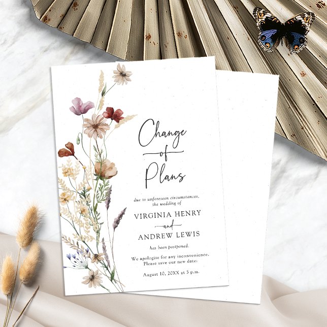 Invitation Changement de plans floral rustique (White Rustic Floral Change Of Plans Invitation by Painted Paperie
)