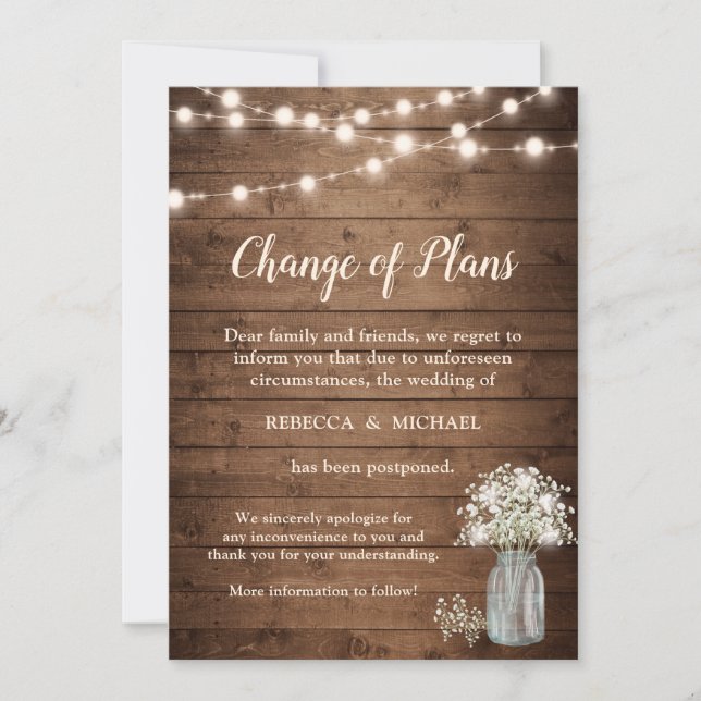 Invitation Changement de plans Lumières de guirlande de bébé' (Devant)