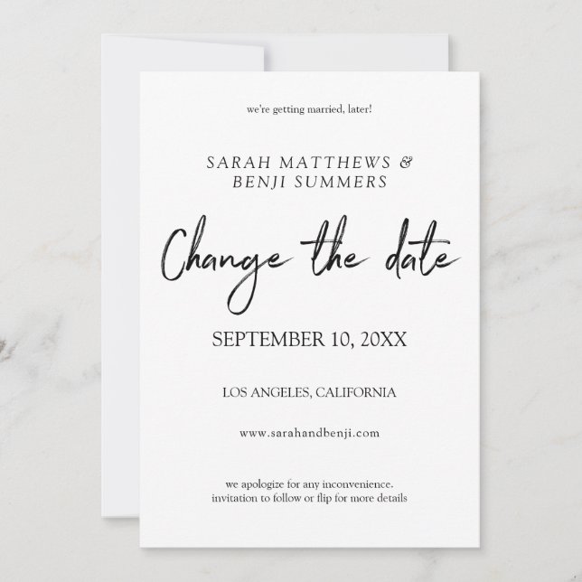 Invitation Changement d'écriture blanc et noir - Blanc (Devant)