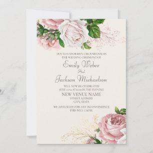 Invitation Changer de lieu de Mariage Vintage rose pâle