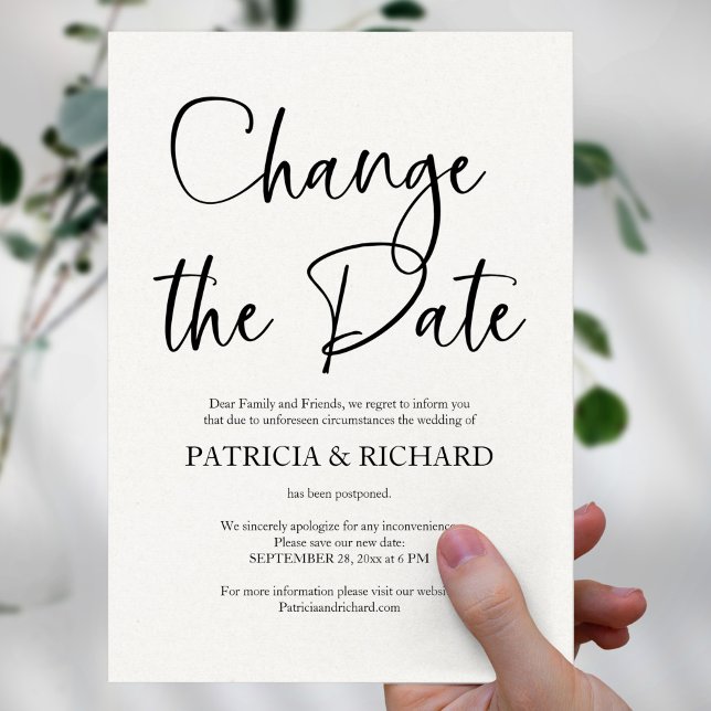 Invitation Changer la date de mariage simple reporté (Créateur téléchargé)