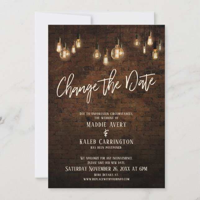 Invitation Changer la date Edison a reporté le mariage (Devant)