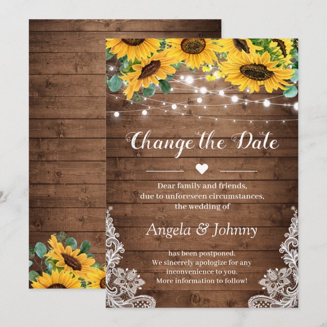 Invitation Changer la date Guirlandes de tournesols rustiques (Devant / Derrière)