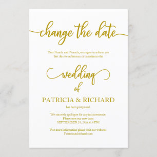 Invitation Changer la date Mariage reporté Élégant or