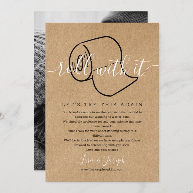 Invitation Changer la date reportée Annulée Photo rustique (Devant / Derrière)