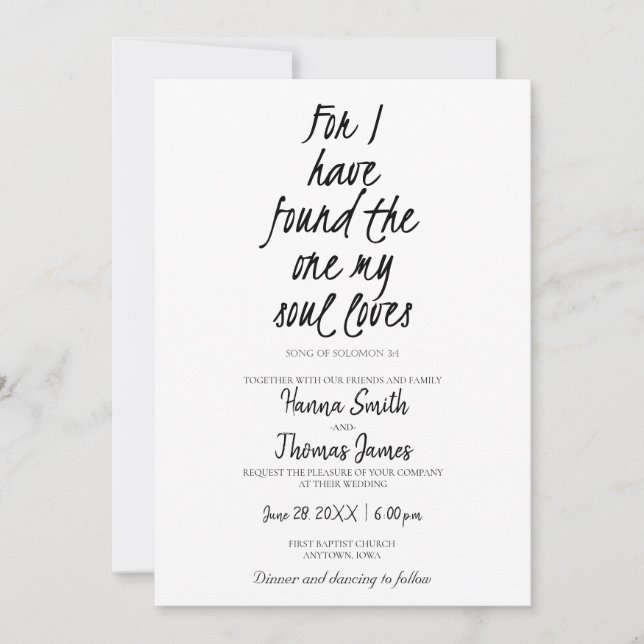 Invitation Chanson de Salomon 3:4 Trouvé Celui que mon âme ai (Devant)