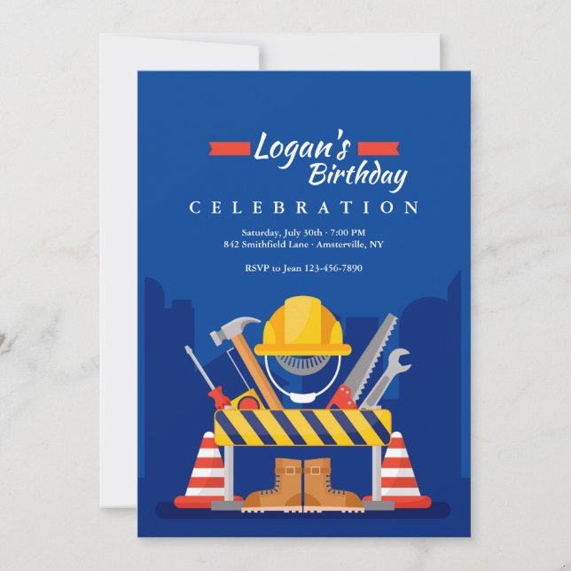 Invitation Chantiers de construction, mon Jeu d'anniversaire (Devant)