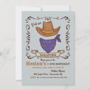 Invitation Chapeau de Cowboy et Bandana Bleu 2