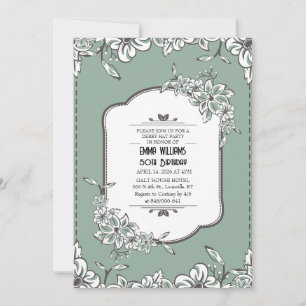 Invitation Chapeau de Derby Floral Vintage Vert Sauge & Blanc