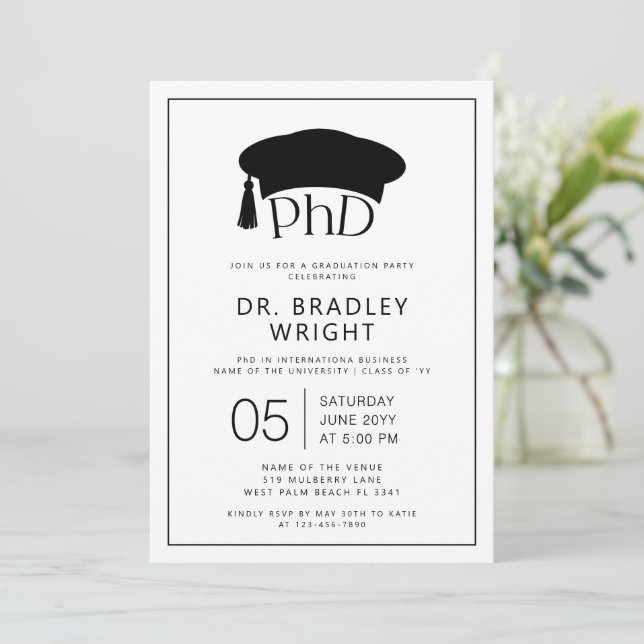 Invitation Chapeau de doctorat PhD Diplôme de doctorat Remise (Debout devant)
