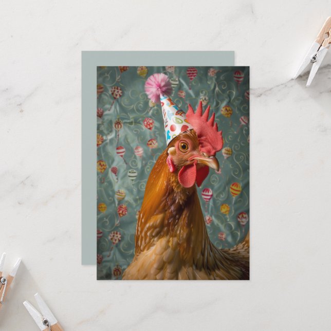 Invitation Chapeau de fête de poulet (Devant/Arrière en situation)