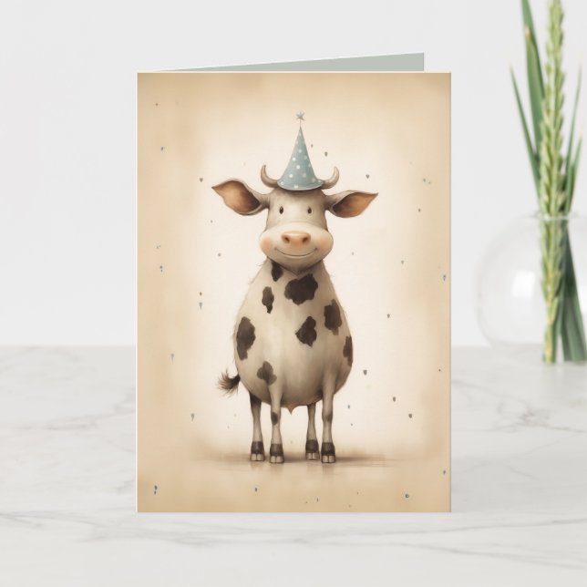 Invitation Chapeau de fête de vache heureuse (Devant)