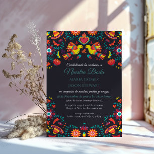 Invitation Chapeau de Fiesta Noir Art Populaire Mariage Espag