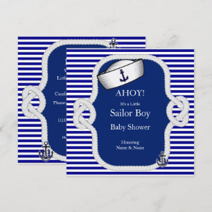 Invitation Chapeau de Marin Baby Shower Garçon Rayure Bleue