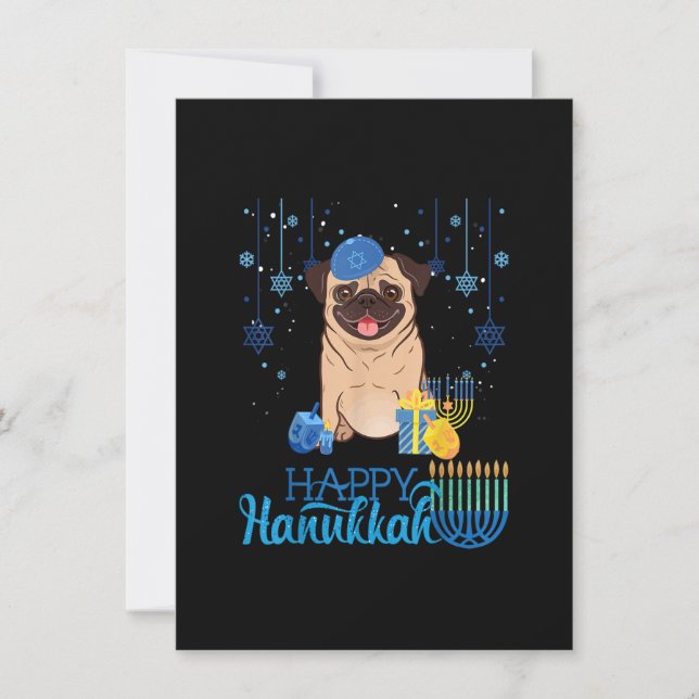 Invitation Chapeau de menorah pour chien juif pug Chanukah Ha (Devant)