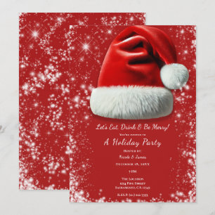 Invitation Chapeau de Père Noël à paillettes rouges pour fête