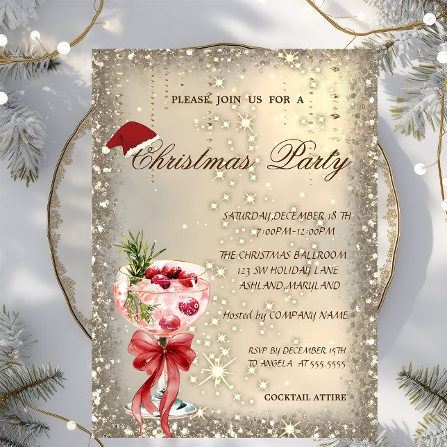 Invitation Chapeau de Père Noël avec noeud rouge de cocktail  (Créateur téléchargé)