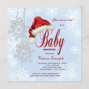 Invitation Chapeau de Père Noël Flocons de Neige Baby Shower 