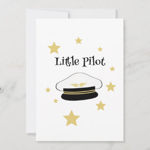 Invitation Chapeau de pilote blanc petit, étoiles dorées, inv