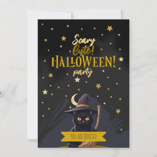 Invitation Chapeau de sorcière de chat noir mignon effrayant