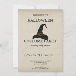 Invitation Chapeau de sorcière noir Halloween vintage