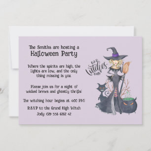 Invitation Chapeau de Sorcière Violet Halloween Soirée Magiqu
