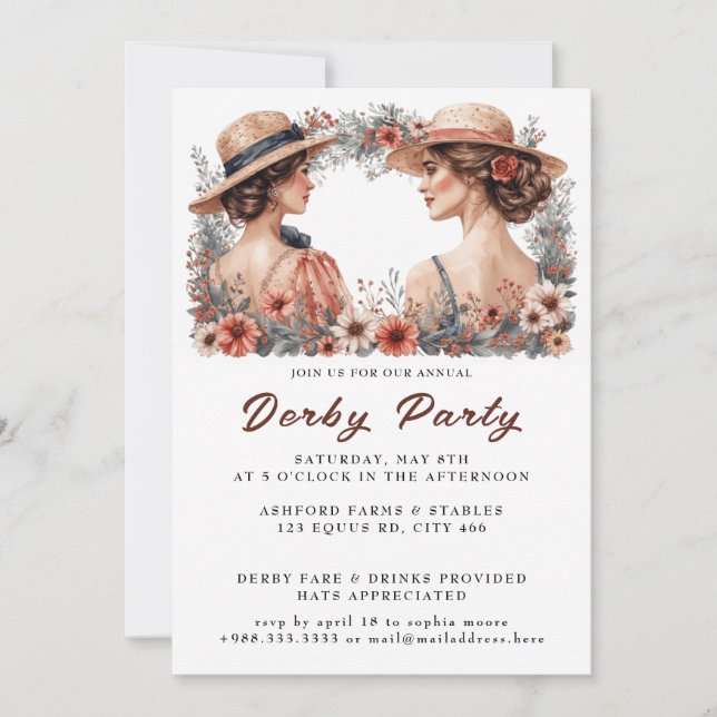 Invitation Chapeau Derby Party Aquarelle (Devant)