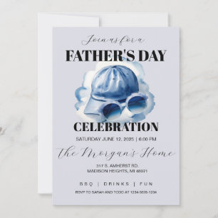 Invitation Chapeau et lunettes de soleil Papa aquarelle bleue