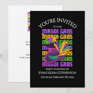 Invitation Chapeau Haut-de-Forme Plumes Fête de MARDI GRAS