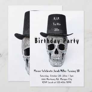 Invitation Chapeau haut Vintage Noir blanc RIP à ses 20 ans