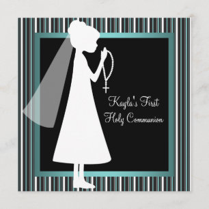 Invitation Chapelet Bleu Turquoise Noir Blanc Filles Première