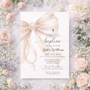 Invitation Chapelet de perles Arc Baptême