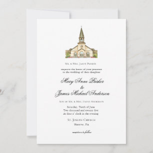 Invitation Chapelle aquarelle Mariage chrétien