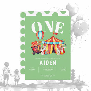 Invitation Chapiteau de cirque vert pour 1er anniversaire Car