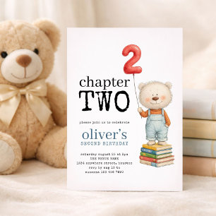 Invitation Chapitre deux Livres Ourson Garçon 2e Anniversaire