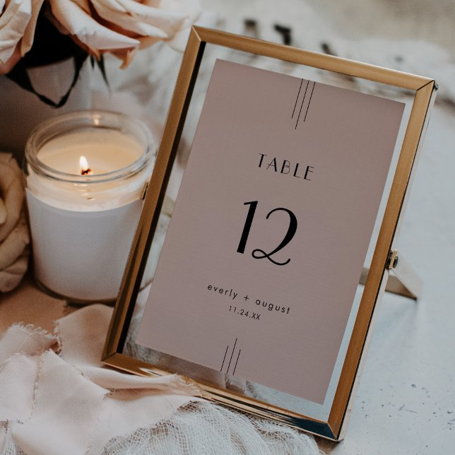 Invitation CHAQUE Art Déco Blush rose Mariage Numéros de tabl (EVERLY Art Deco Blush Pink Wedding Table Numbers)