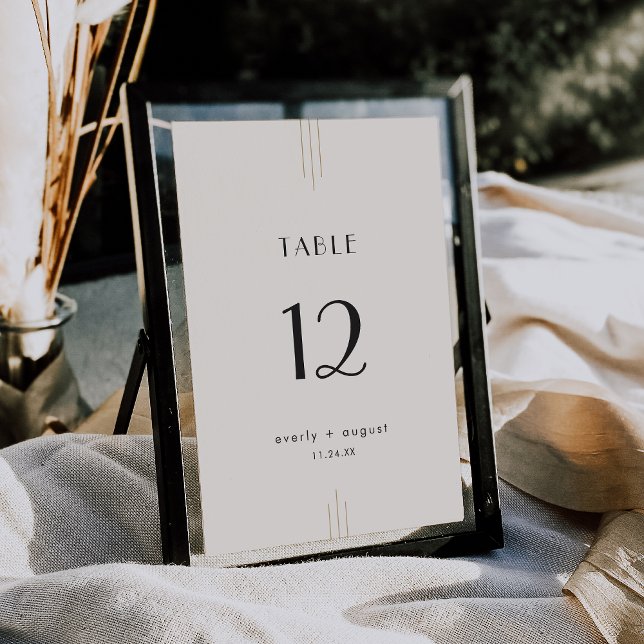 Invitation CHAQUE Mariage noir ivoire Art déco Numéros de tab (EVERLY Art Deco Ivory Black Wedding Table Numbers)